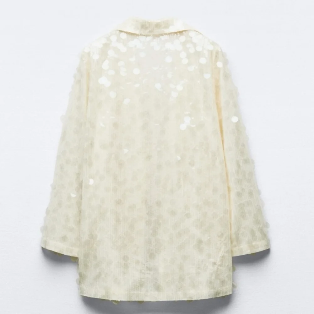 ZARA SEQUIN OPEN FRONT BLAZER Size S Cream - Picture 8 of 16